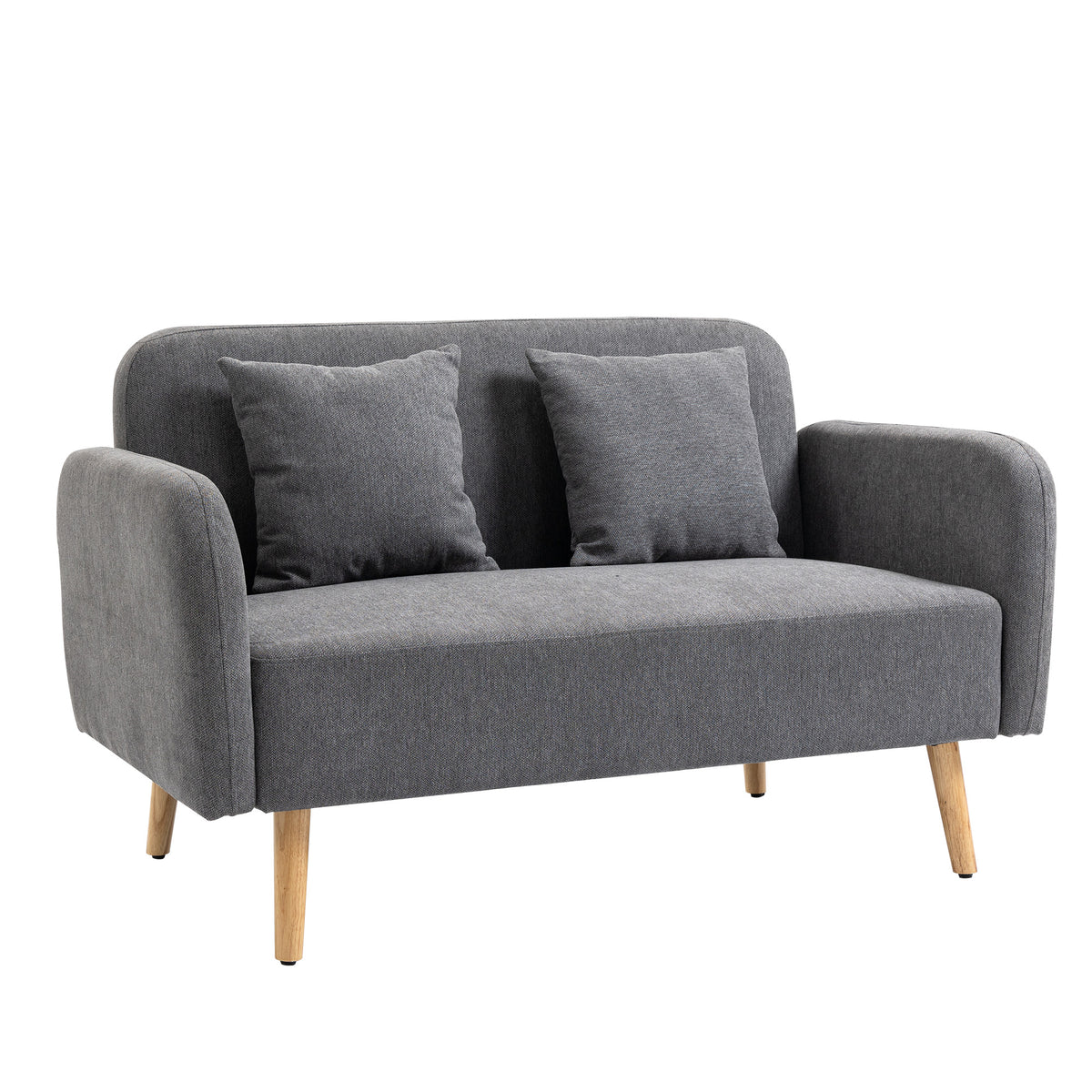 2-seater sofa couch with 2 throw pillows, small loveseat with velvet look, modern upholstered sofa for living