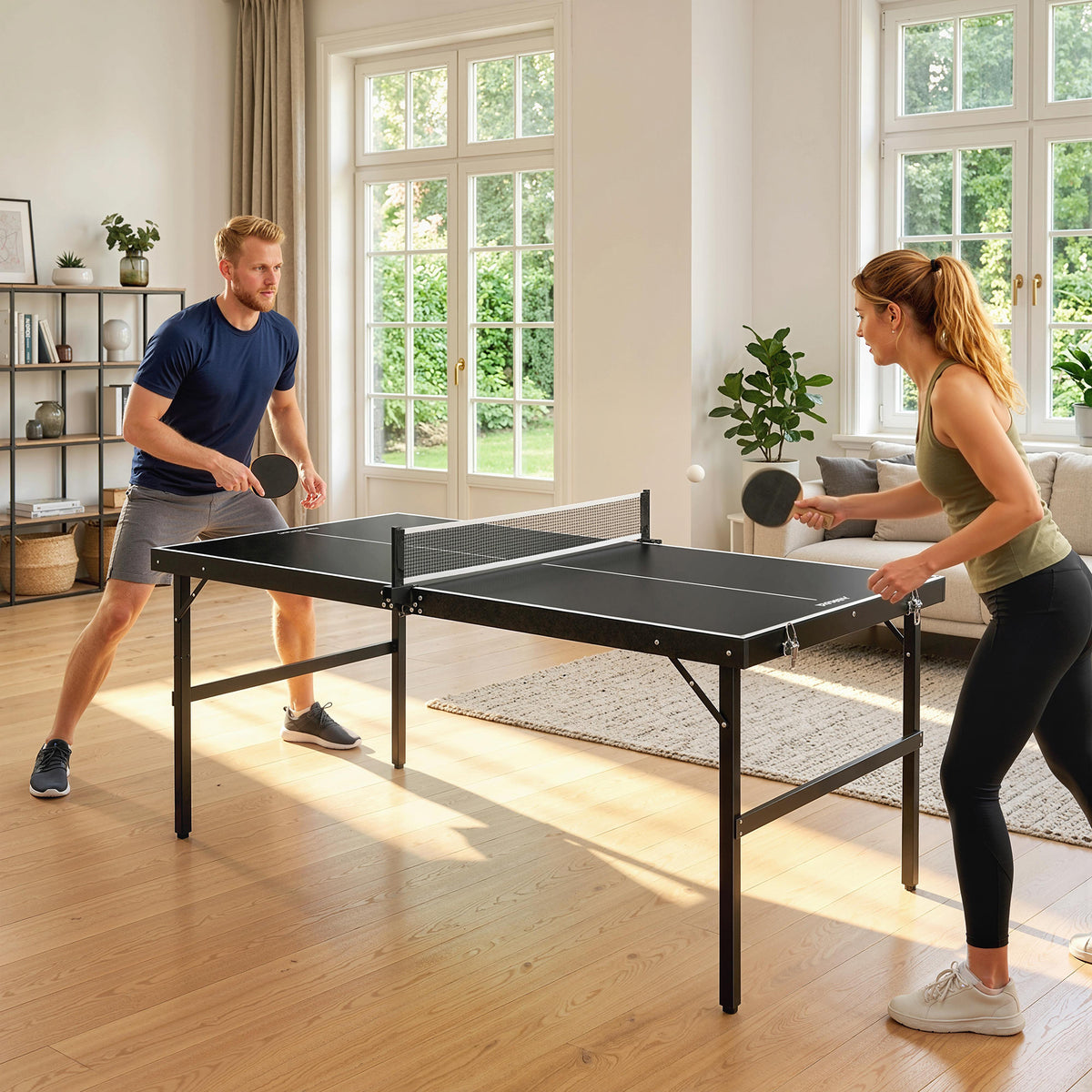 Table tennis set, foldable, lock and handle, aluminum frame, 152x76x72 cm, black (2)