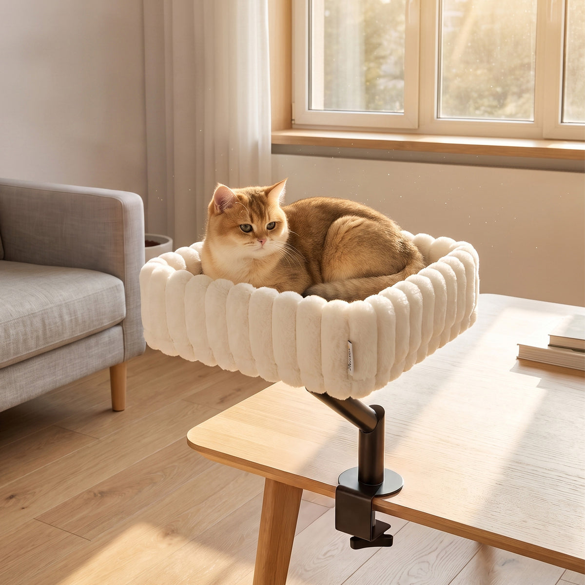 Cat Desk Bed, Cat Bed for Desk with 360° Rotation, Hanging Ball, Adjustable Clamp for Cats Under 6 kg (2)