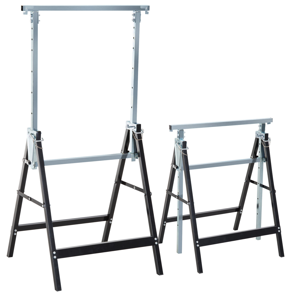 2 x Scaffolding trestle support stand folding trestle height-adjustable up to 200kg steel black 68 x 58 x 80-130