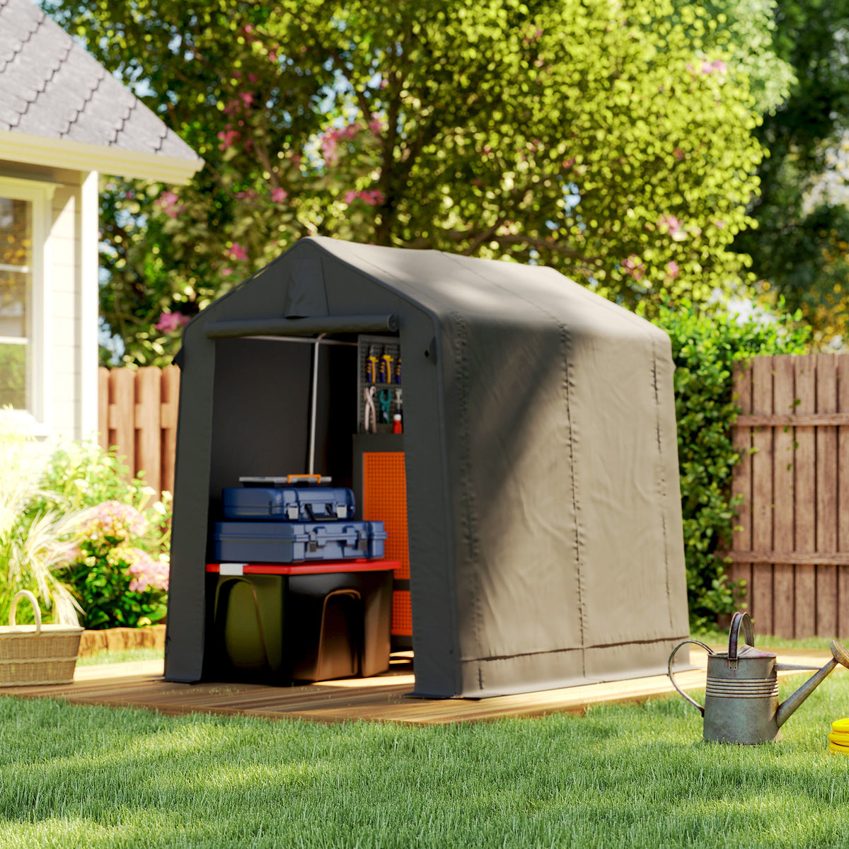 Garage tent 2.3 x 1.9 m water-repellent equipment tent with roll-up zippered door ventilation gable roof dark (2)