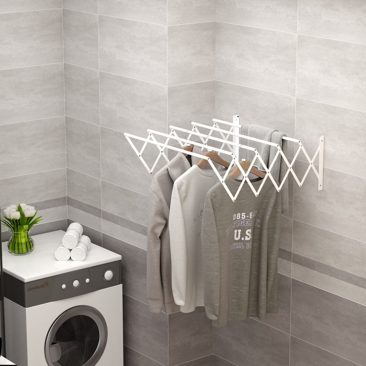 Wall-mounted drying rack, extendable, foldable, space-saving clothes dryer, wall-mounted clothes airer for (2)