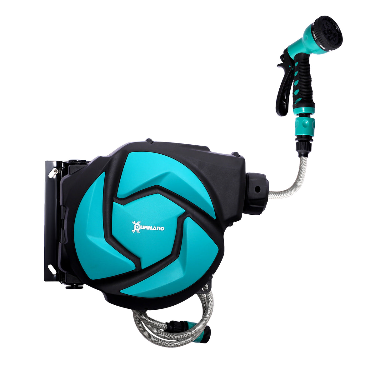 Hose reel with 10 m garden hose, water hose winder with automatic retraction, wall-mounted hose box, 180°