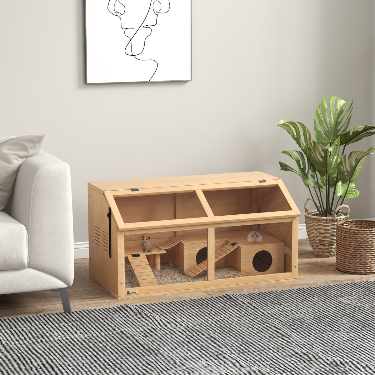 Hamster cage for Syrian hamsters and dwarf hamsters, with platform, suspension bridge, hut, 85x45x44 cm (2)