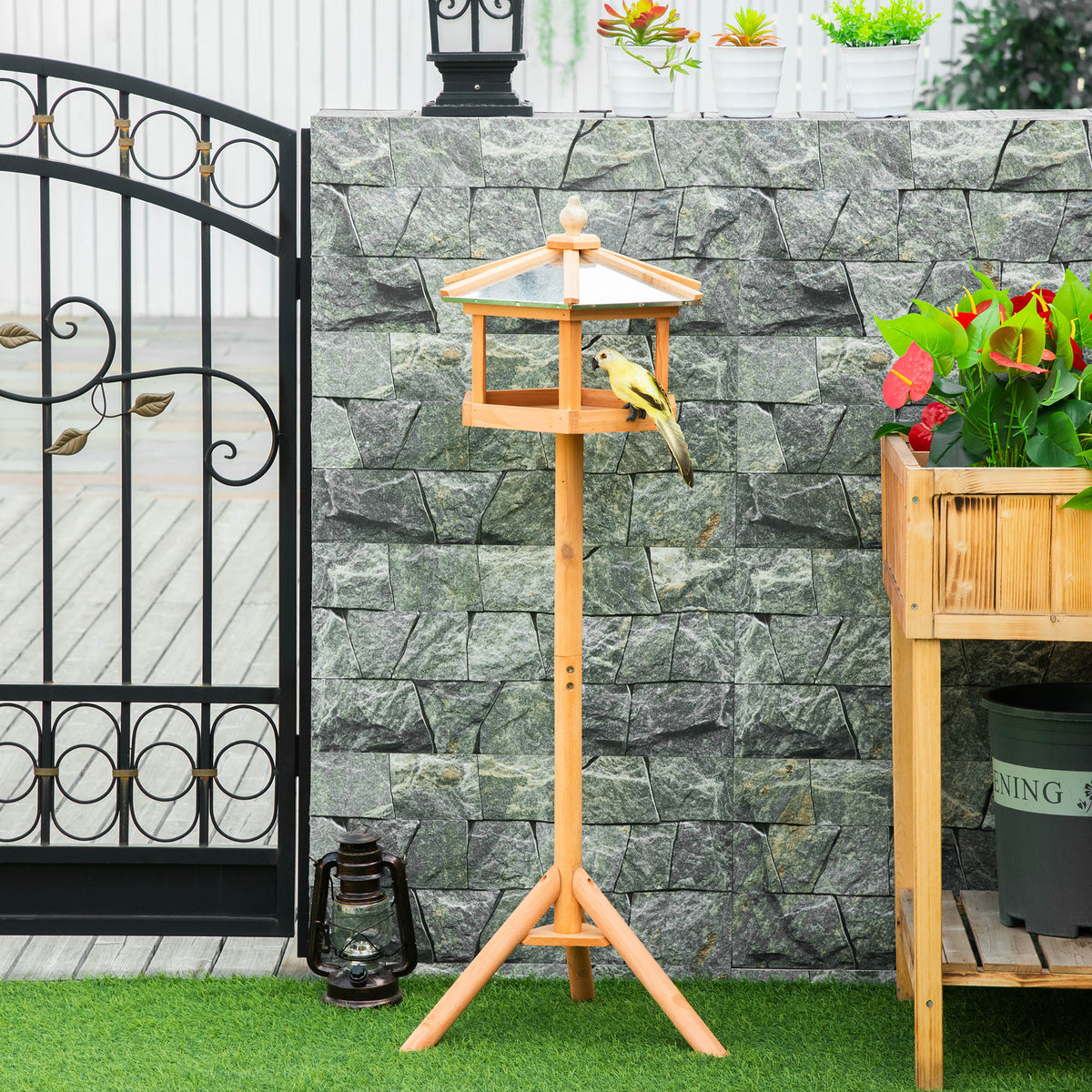 Bird house with stand, weatherproof bird feeder with weather-resistant zinc roof, wooden bird feeder for wild (2)