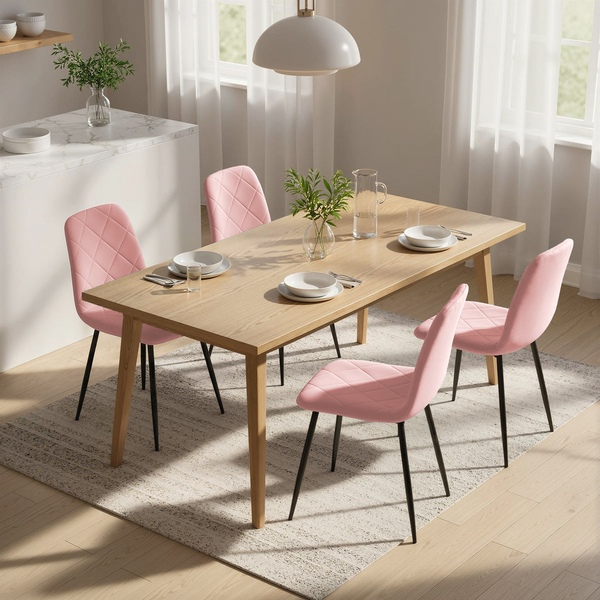Dining chairs set of 4, kitchen chair with backrest, velvet look, armchair 45 x 54 x 87 cm, pink (2)