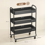 Kitchen trolley, 3 baskets, 4 castors, metal, black (3)