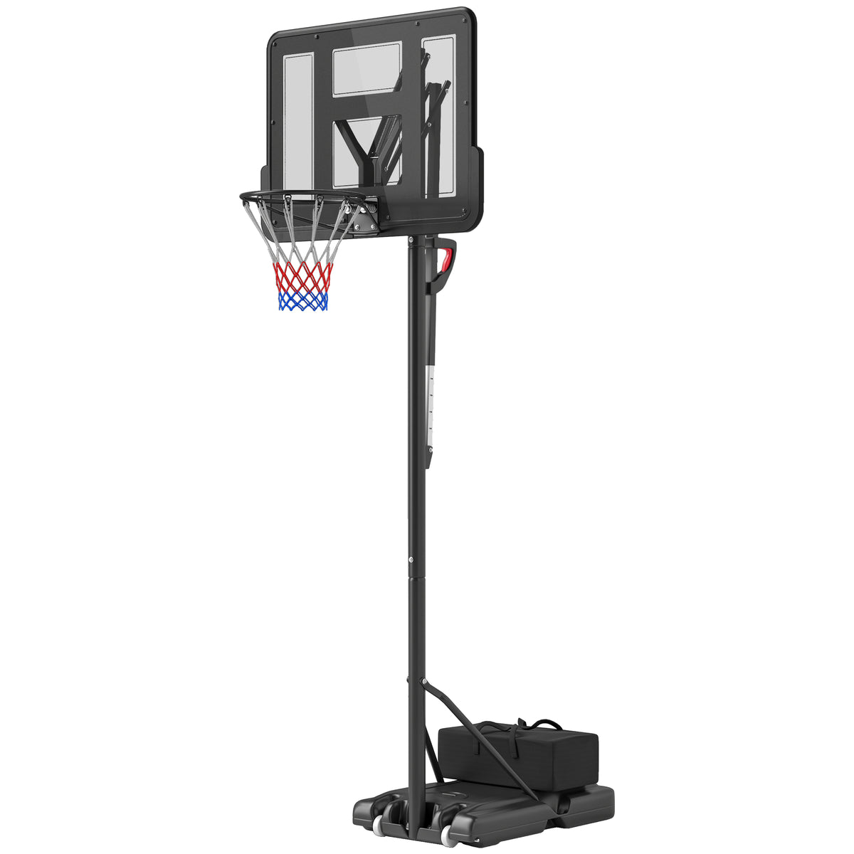 Basketball stand, height-adjustable rim height 235-305 cm, fillable base with wheels, black