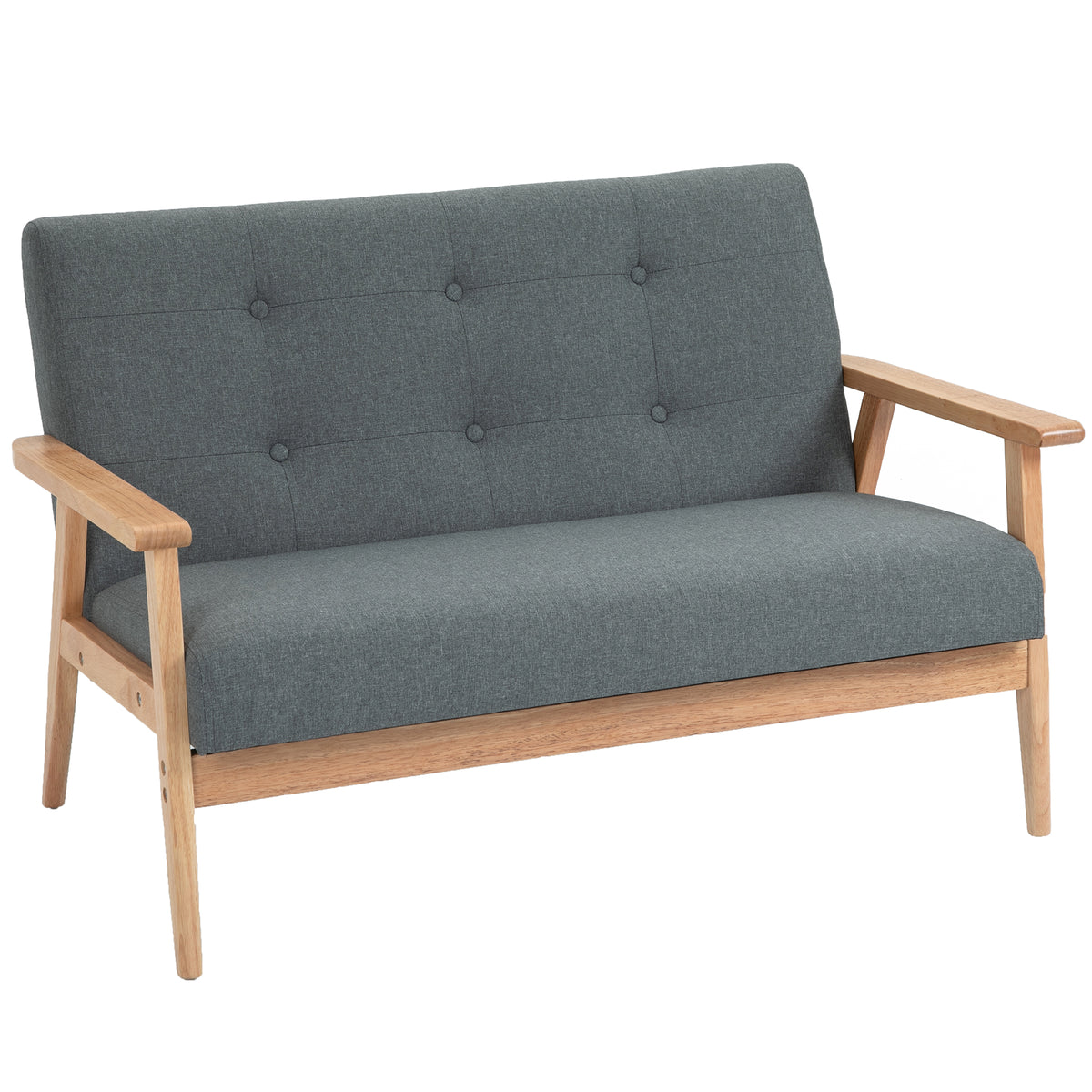 2-seater sofa, 115 cm couch with armrests, backrest, small upholstered sofa in linen look, wooden legs