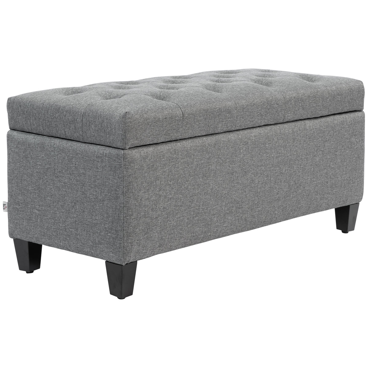 Bench, upholstered bench with storage, linen-look polyester, rubberwood, 100 x 40 x 44 cm, light gray