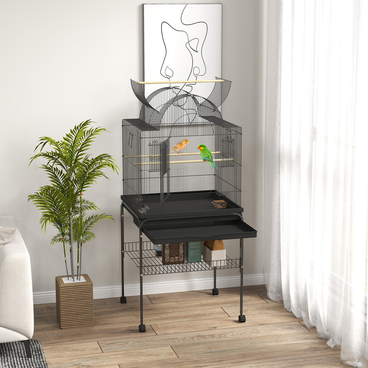 Bird cage for canaries & budgies, portable, with base tray, metal wire, black (2)