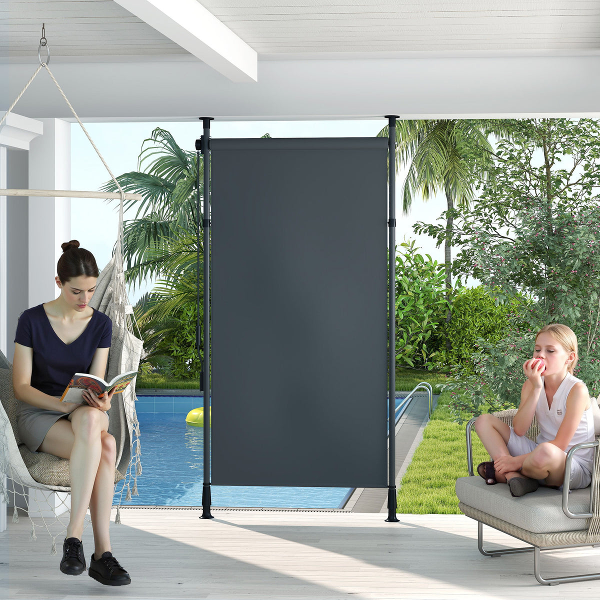 Freestanding awning, adjustable length, installation without drilling, aluminum frame, 1.5 x 2.2-3.1 m, dark (2)