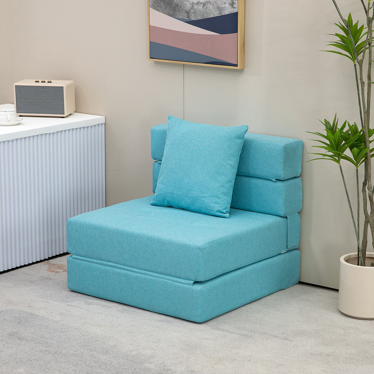 Convertible sleeper chair, recliner, guest bed. Removable cover, 70 cm x 70 cm x 61 cm, light blue (2)
