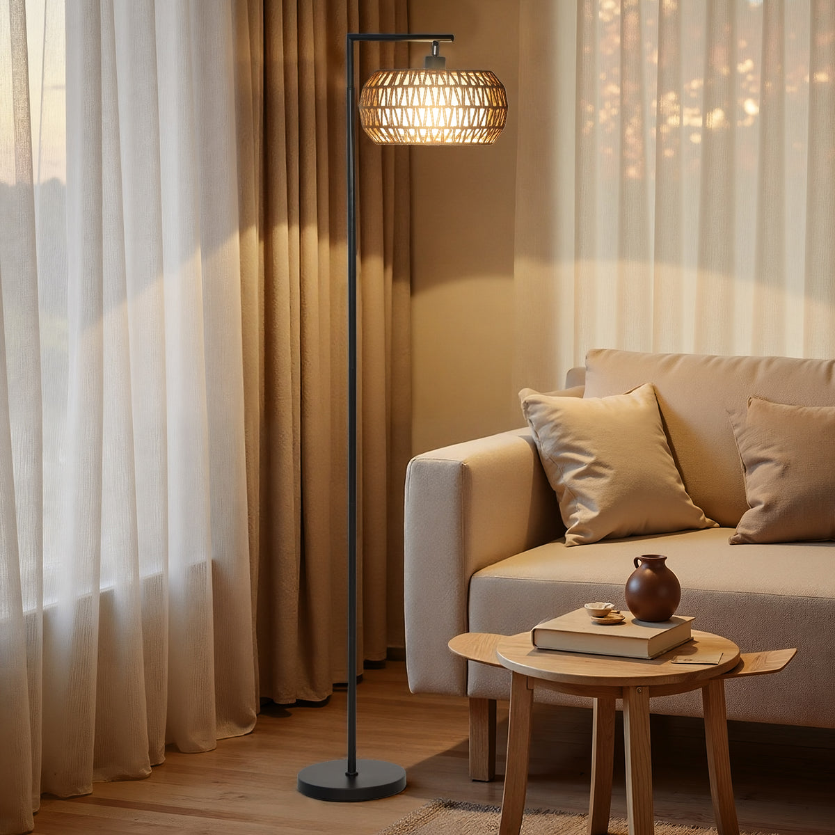 LED floor lamp with double shade, dimmable floor lamp with 3 color temperatures for living room, bedroom, office (2)