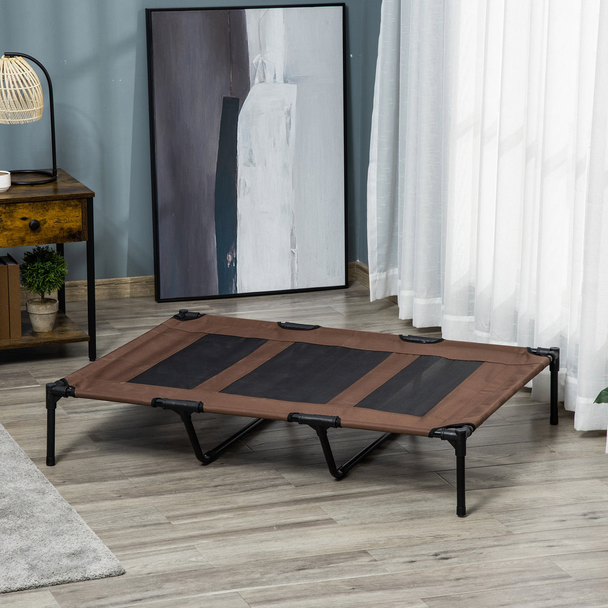 Dog bed, foldable, outdoor dog bed, elevated, 122 cm x 92 cm x 23 cm, coffee brown + black (10)