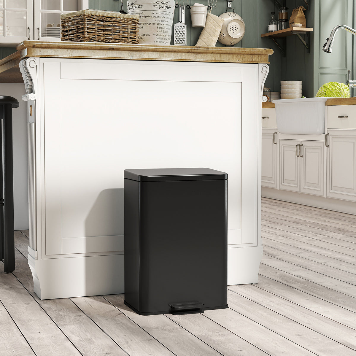 20 L trash can, pedal bin with soft-close lid, pedal, removable inner bucket, matte black, 34.2 x 30.6 x 44.2 cm (2)