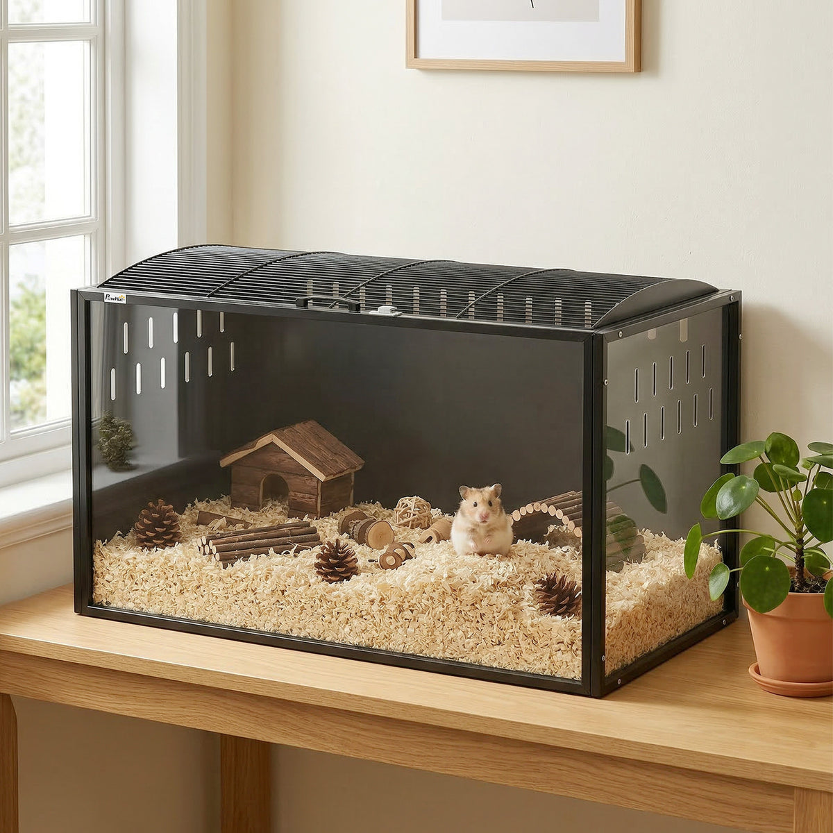Large Hamster Cage 105 x 51 x 53 cm Steel Acrylic Rodent Cage with Hinged Arched Lid Deep Base Tray (2)