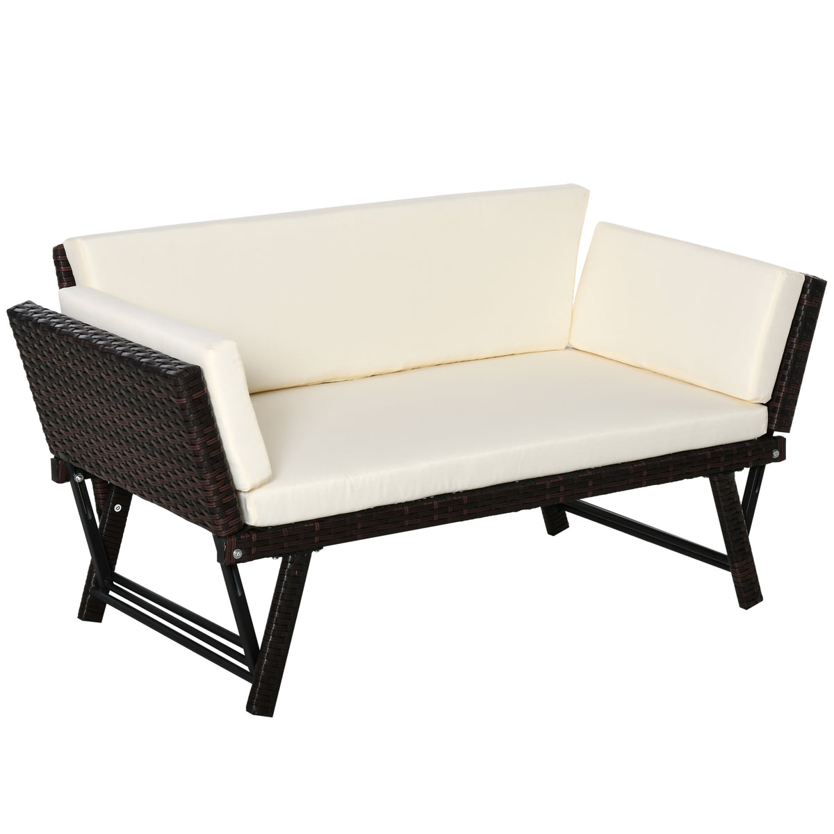 Poly-rattan garden sofa 2-seater garden furniture lounge sofa garden bench folding garden lounger armrests steel