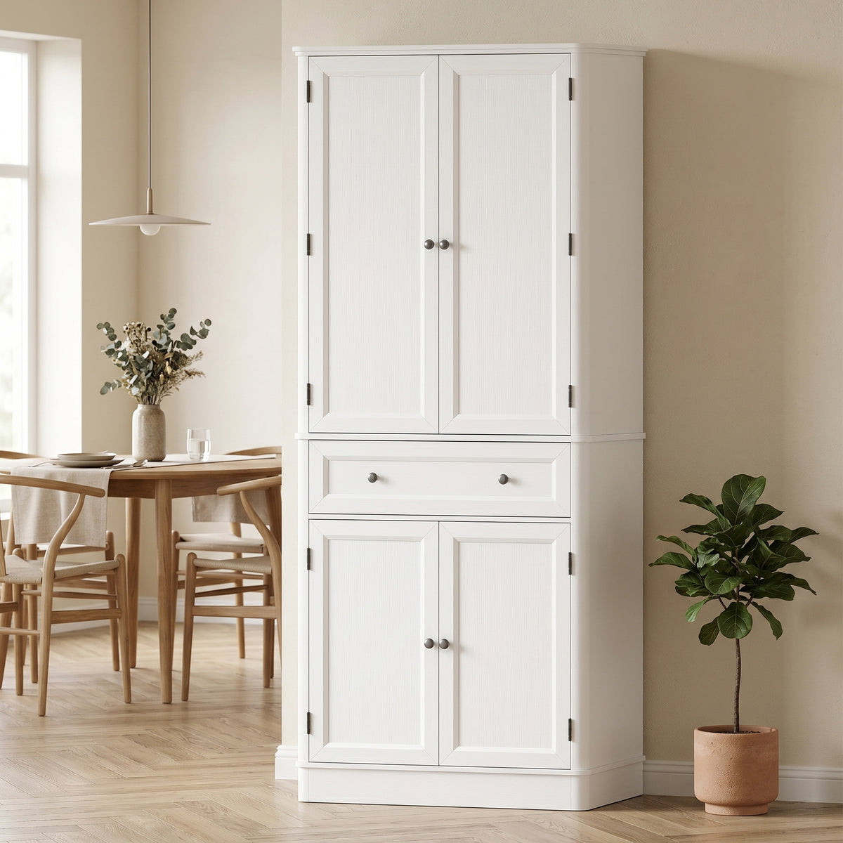 Kitchen cabinet with 4 doors, drawer and adjustable shelves for kitchen, 80 x 39.5 x 186.4 cm white (10)