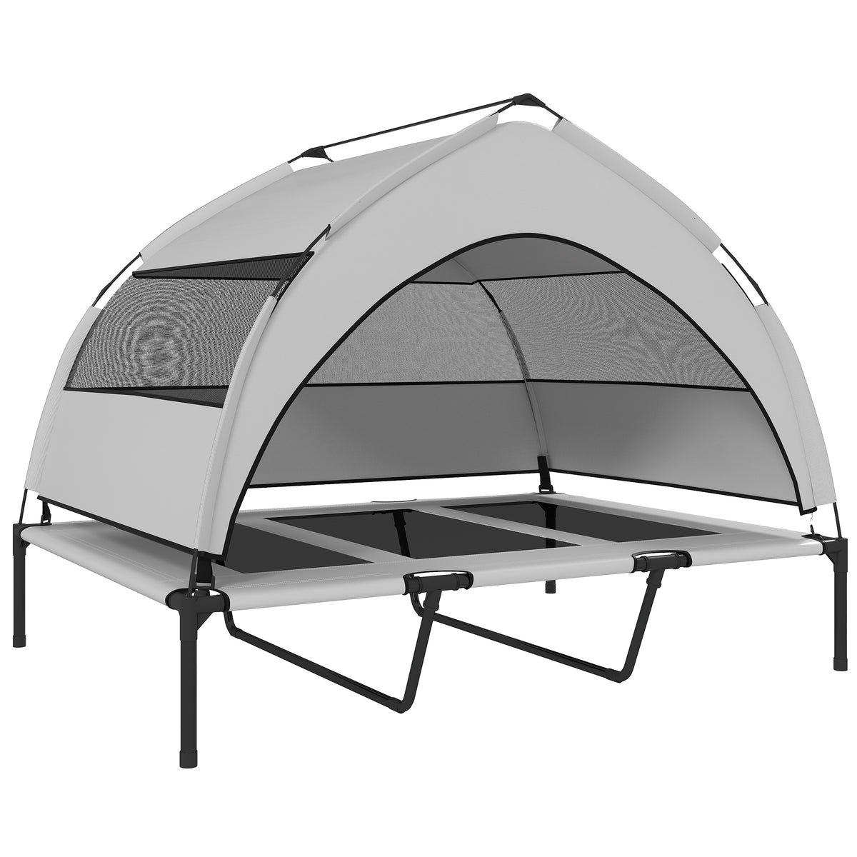 Outdoor Dog Cot with Canopy, Elevated Dog Bed for Extra Large Dogs, with Steel Frame, 122x92x94cm, Light Gray