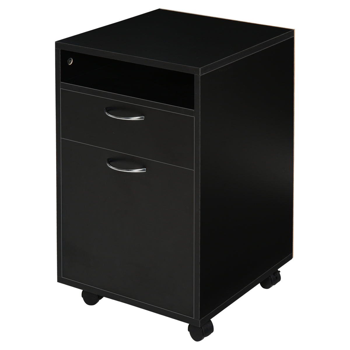 Mobile pedestal, drawer unit, container, 1 compartment, 1 shelf, 1 drawer, 40 cm x 3 cm x 60 cm, black