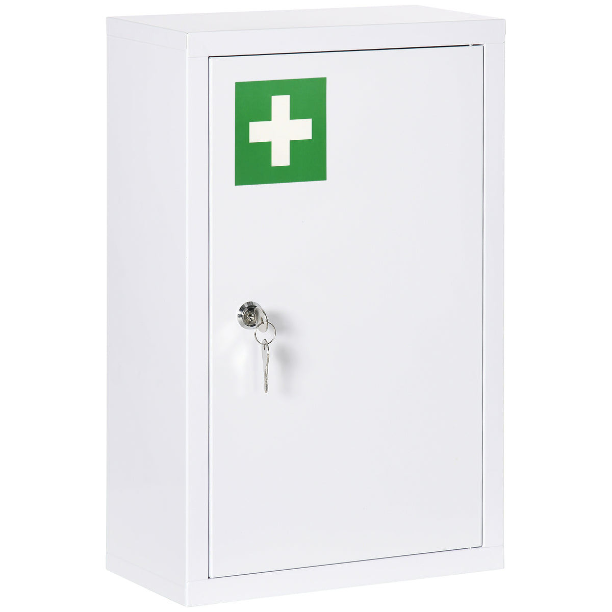 Medicine cabinet, lockable, shelves, steel housing, 30x14x46 cm, white