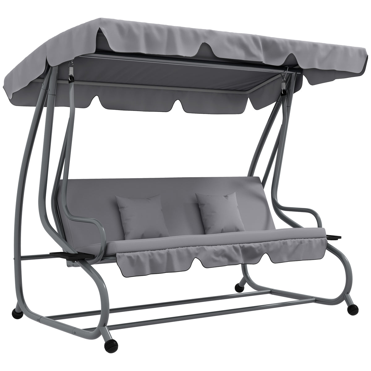 2-in-1 porch swing with bed function, adjustable canopy, up to 340 kg, steel, 200x120x164 cm, gray