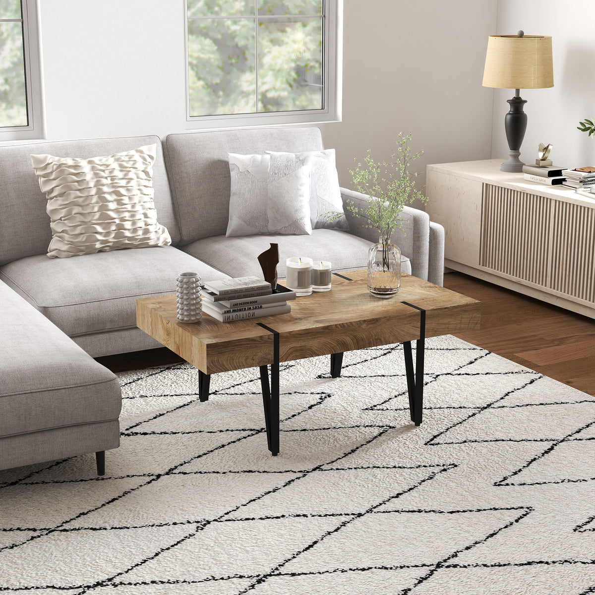 Industrial design coffee table 105 cm x 60 cm x 42 cm black + brown (2)