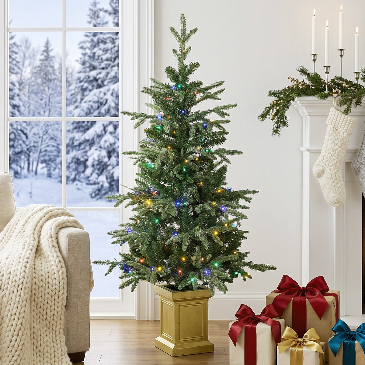 Artificial Christmas tree, 120 cm Christmas tree with 110 LED lights, 147 tips, 2 light colors, remote control (2)