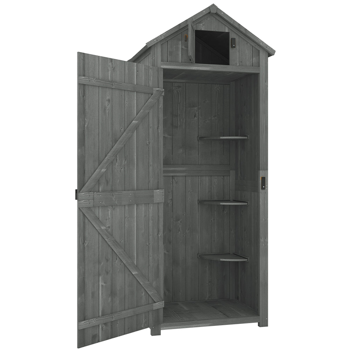 Wooden garden cabinet, weatherproof tool shed 77x54.2x179cm, tool house with door, gable roof, storage cabinet