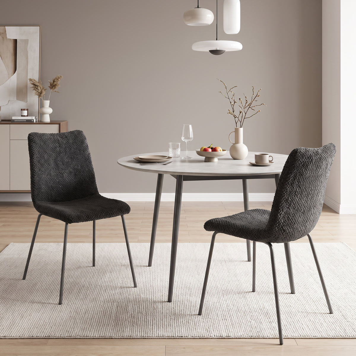 Dining chairs set of 2, kitchen chairs with velvet upholstery and metal legs, dark gray (2)