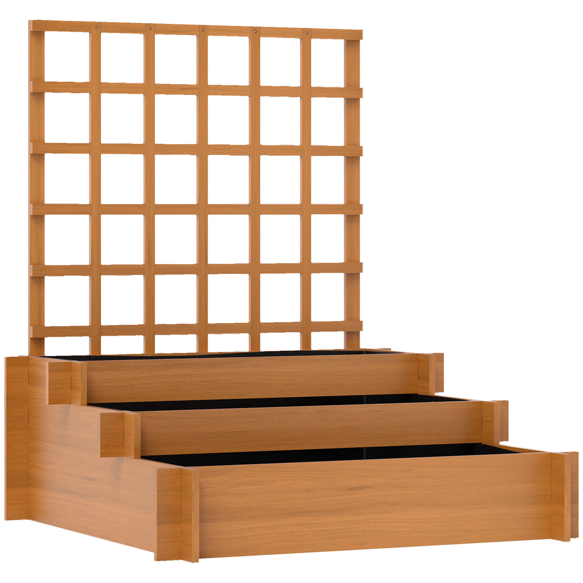 Raised garden bed with trellis, 3-tier planter with non-woven fabric, fir wood, brown, 95 x 95 x 110 cm