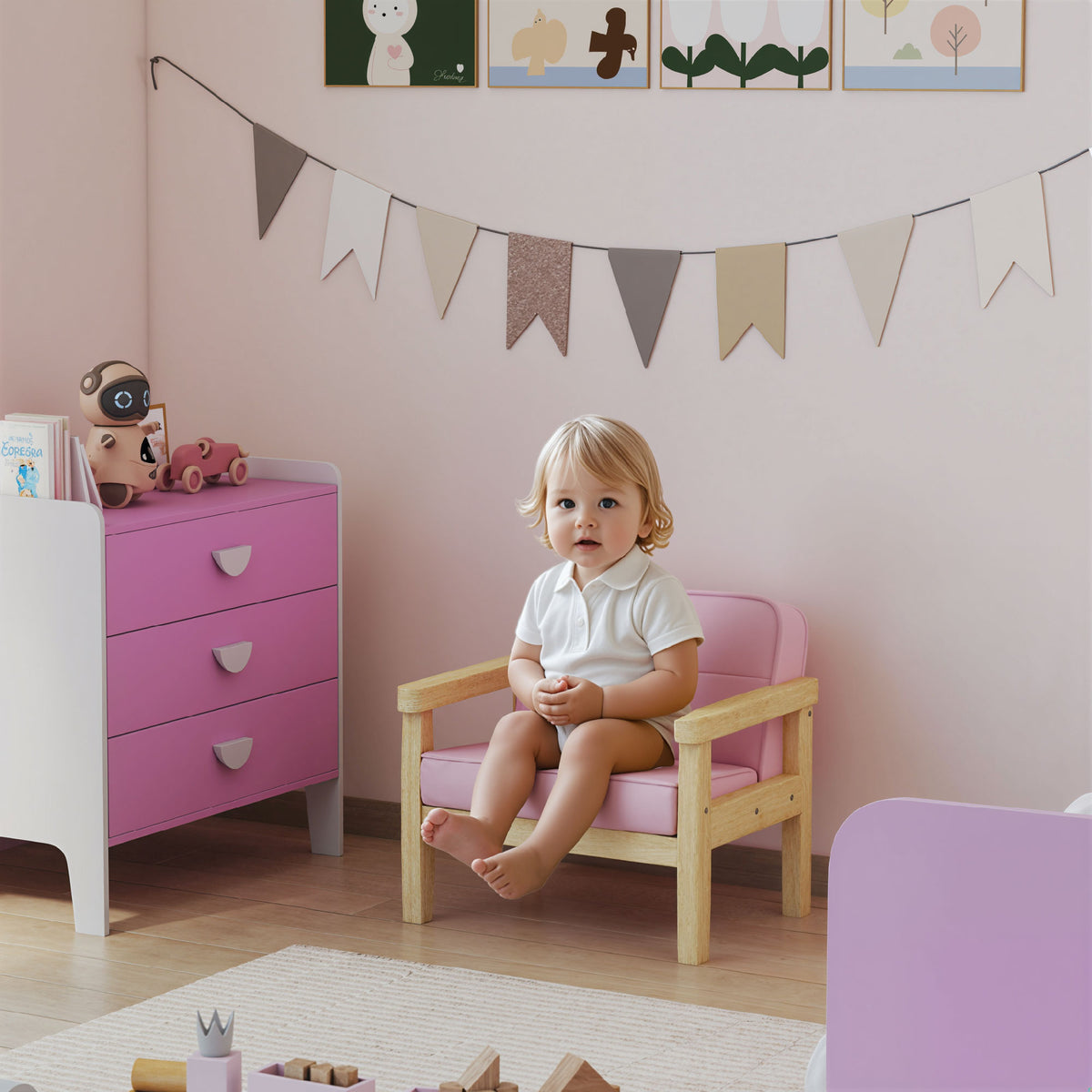 Children's armchair, children's sofa with corduroy look, solid wood feet, foam armchair, children's chair for (2)