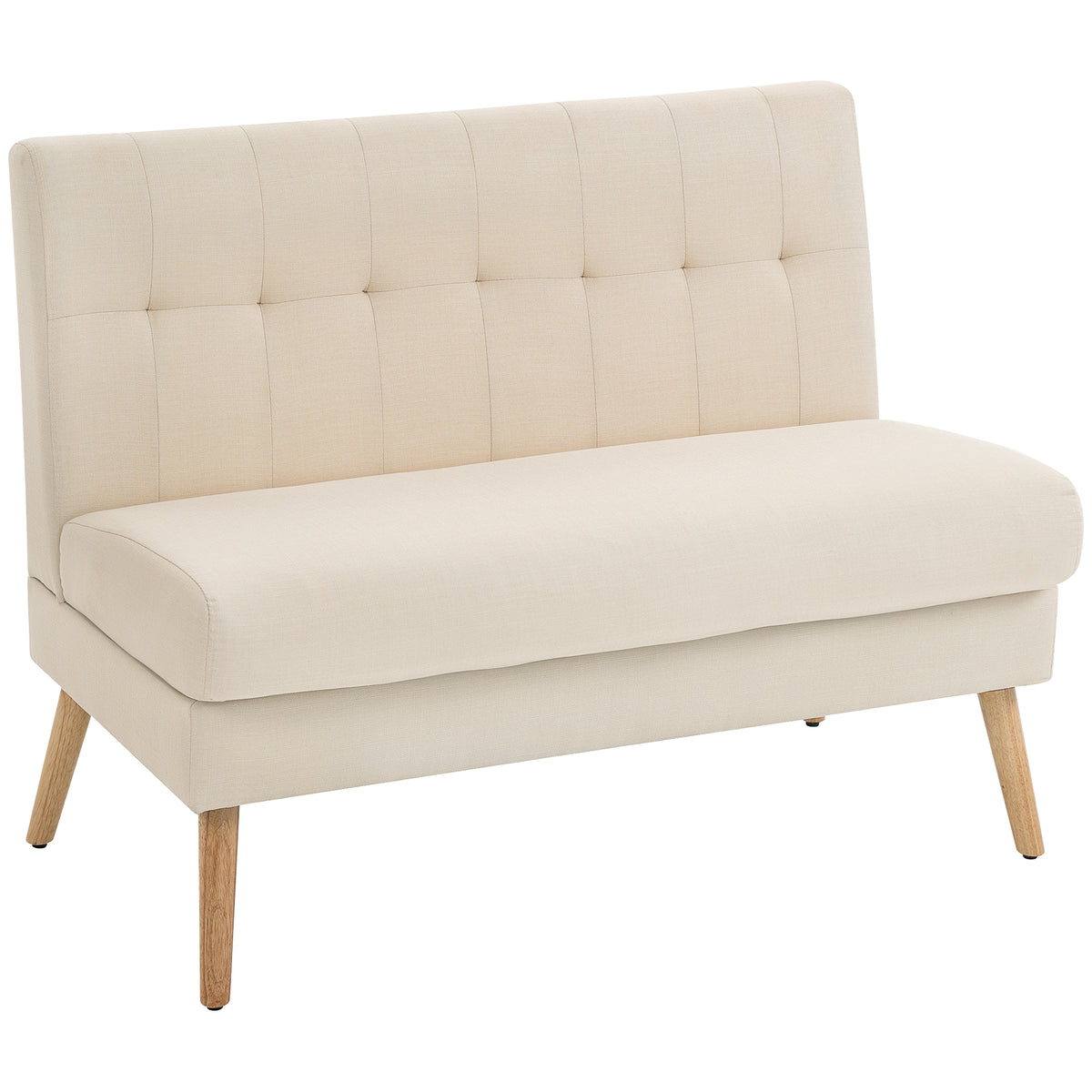 2-seater sofa, tufted backrest, wooden legs, thick padding, linen look, for small spaces, beige