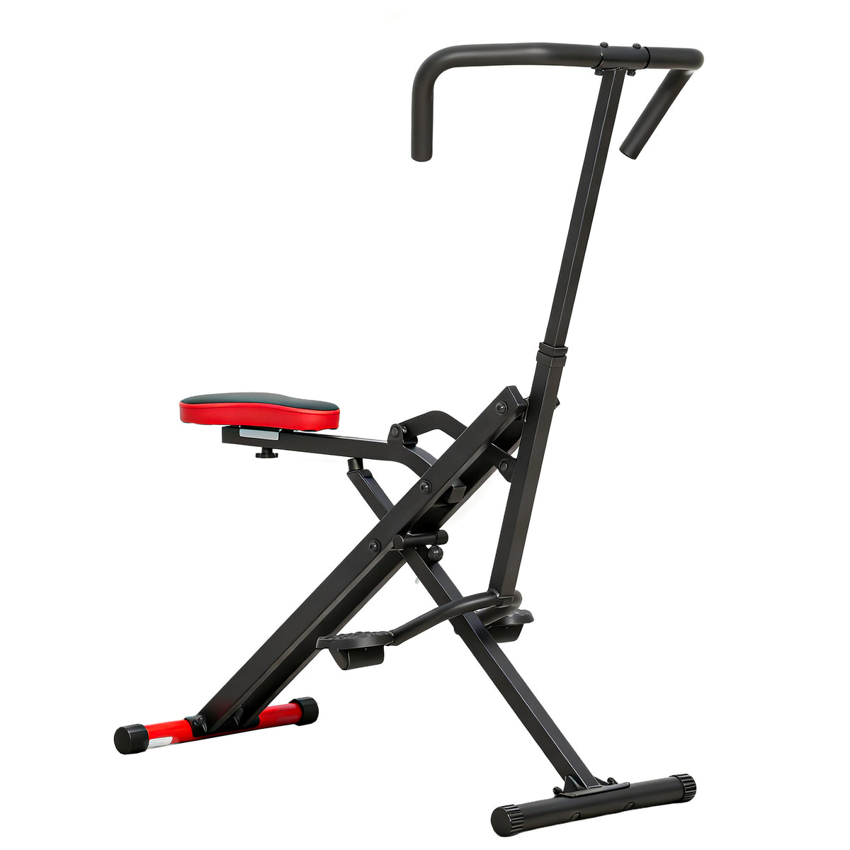 Exercise machine, adjustable, metal tubes, pedals, foldable, red