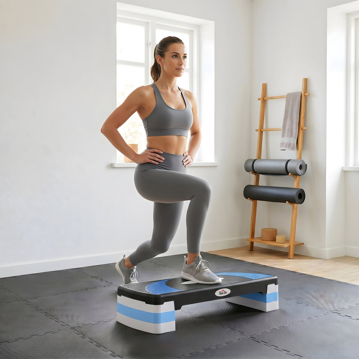 Aerobic Stepper 3-level height adjustable 80 x 31 x 20 cm Black+Light Blue+Grey (2)