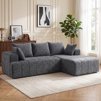 3-seater L-shaped corner sofa with ottoman, convertible chenille cloud sleeper sofa with pocket spring (2)
