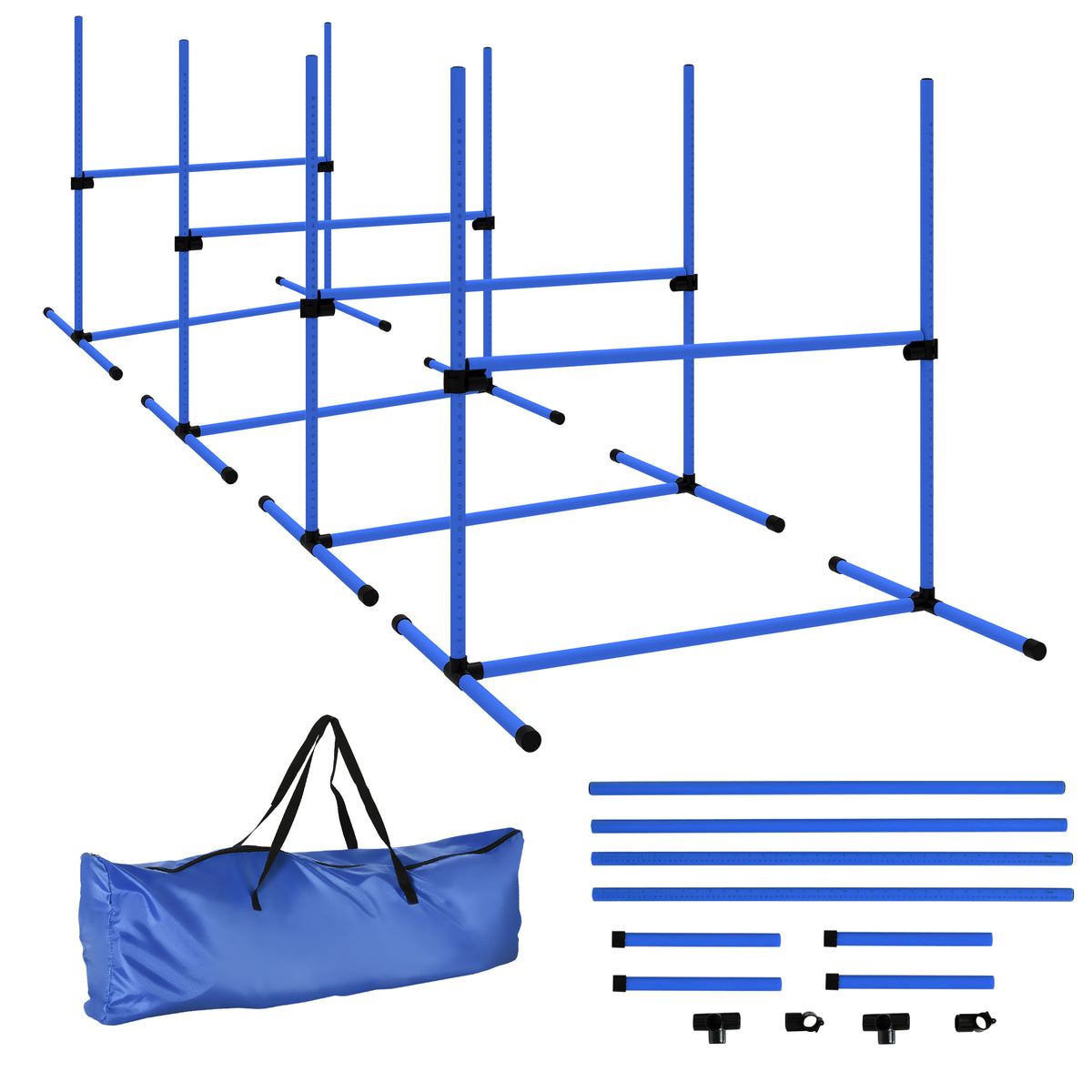 Adjustable Dog Agility Hurdle Set, Agility Training Equipment with 4 Hurdles and Carrying Bag, 104x67 cm, Blue