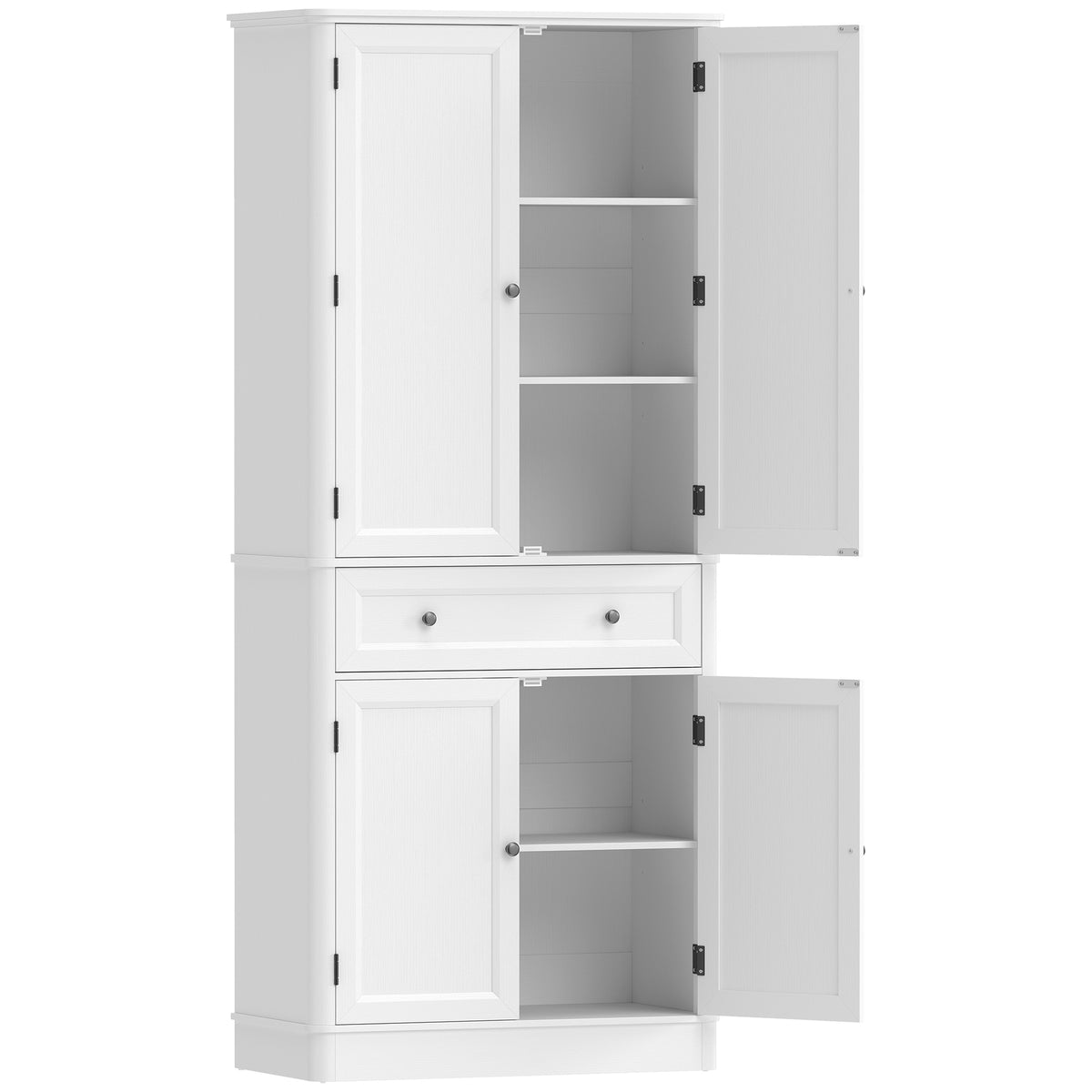 Kitchen cabinet with 4 doors, drawer and adjustable shelves for kitchen, 80 x 39.5 x 186.4 cm white
