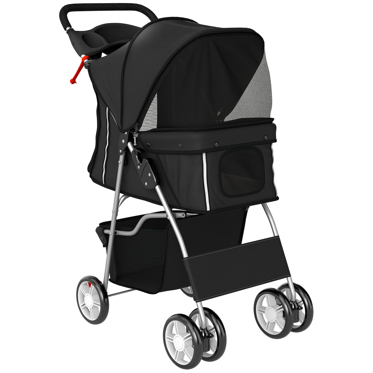 Foldable Dog Stroller Pet Buggy with Reflective Strips Storage Basket Cushion for Small Dogs up to 10 kg