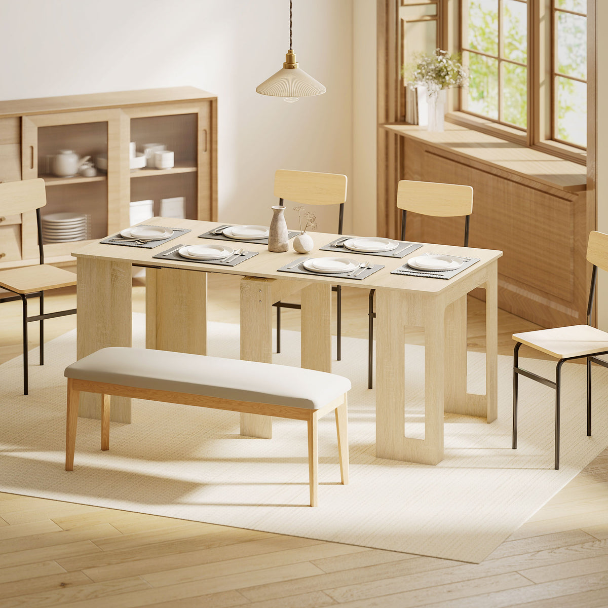 Dining table, folding table, extendable kitchen table, dining room table, chipboard, 60-180 x 85 x 75 cm (2)