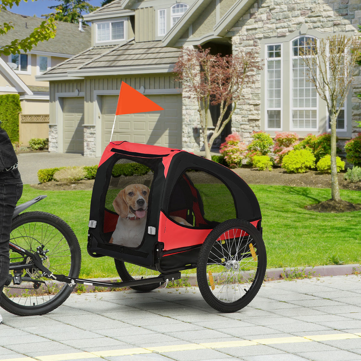 Dog trailer, foldable bicycle trailer for dogs, water-resistant, Oxford fabric, metal, 140 x 71 x 83 cm, red (2)