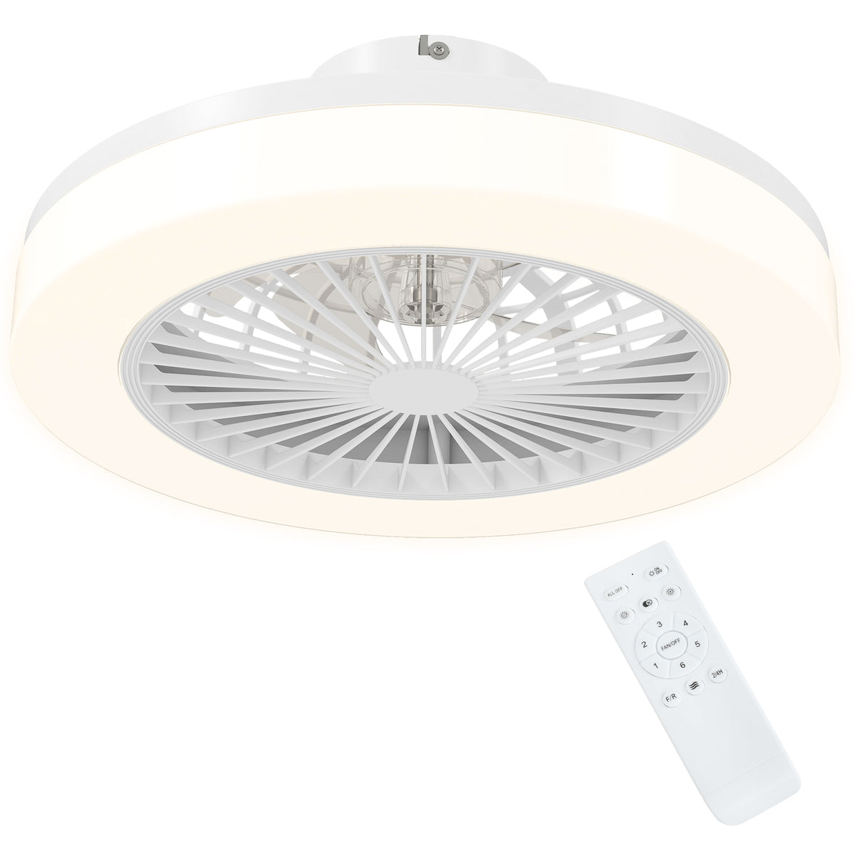 Ceiling fan with LED light, 6 speeds, remote control, white