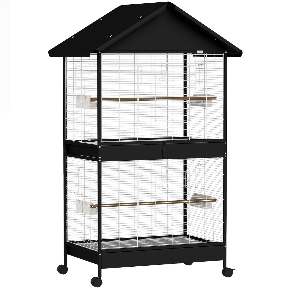 Large Bird Aviary Bird Cage with Removable Divider 2 Doors 2 Wooden Perches Wheels 2 Trays 4 Feeders XXL
