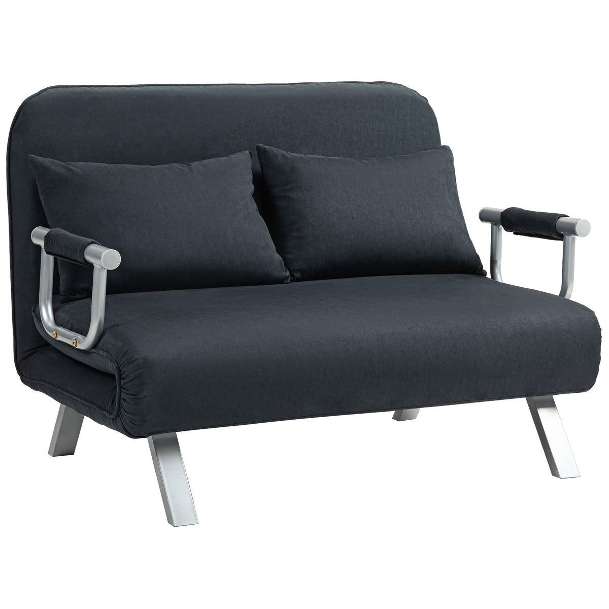 Sofa bed, 5-position adjustable, faux suede, steel frame, incl. cushions, black