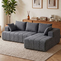 3-seater L-shaped corner sofa with ottoman, convertible chenille cloud sleeper sofa with pocket spring (10)