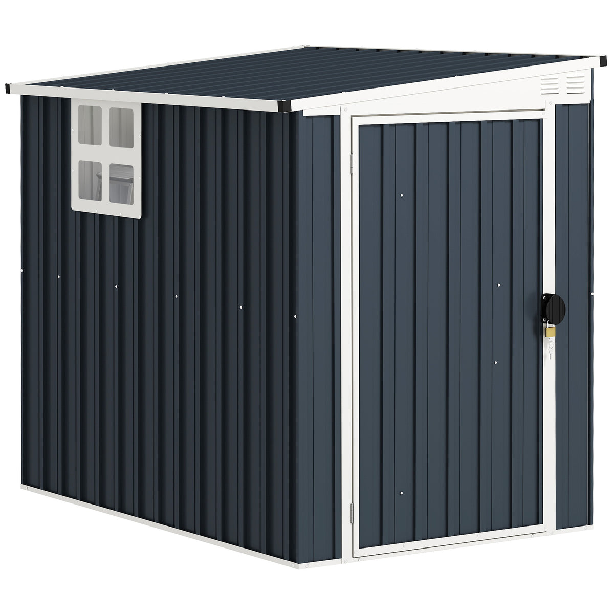 Garden storage shed, tool shed for garden equipment, windows, air vents, lockable, steel, dark gray