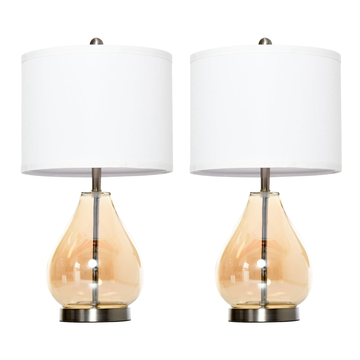 Table Lamp Set of 2, Table Lamp with Linen Lampshade, Teardrop-Shaped Glass Rods, Bedside Lamp with E27 Socket