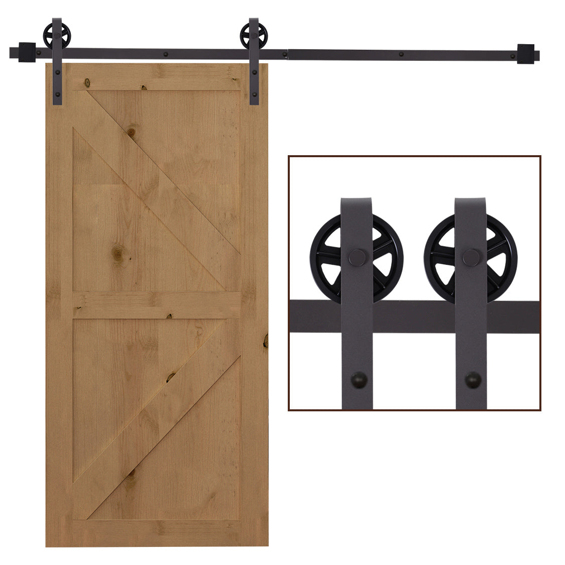 Sliding door track kit, incl. rails, rollers, floor stopper, 183 cm, load capacity up to 100 kg, dark brown