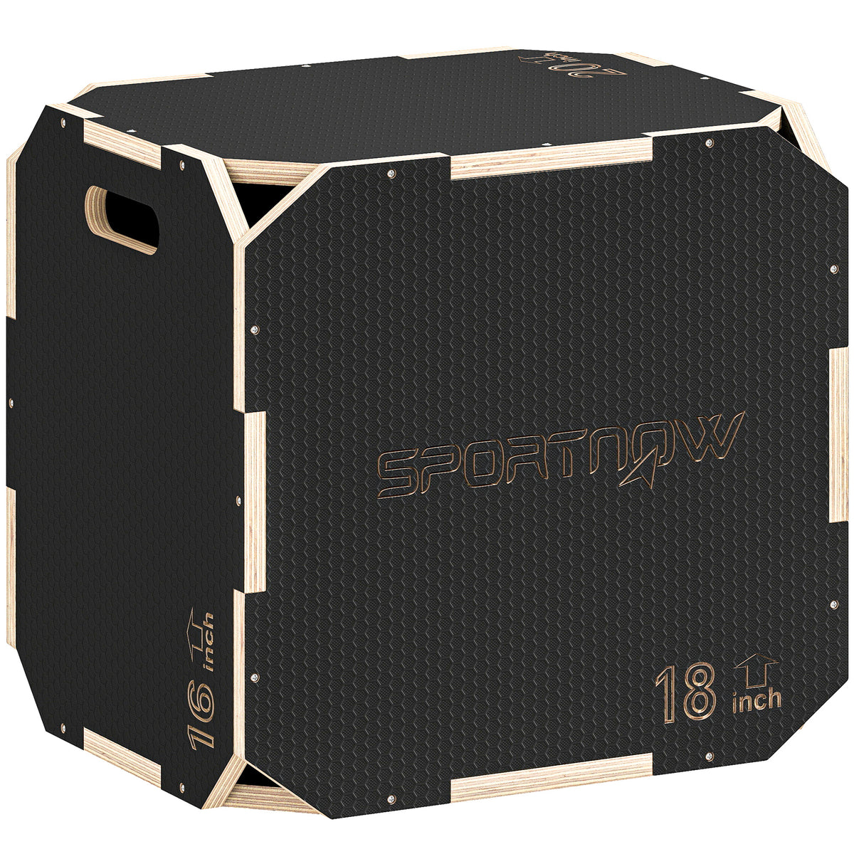 Plyometric box, rounded corners, plywood, height-adjustable, side handles, black